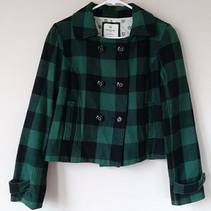 Heritage 1981 Plaid Double Breasted Lined Cropped Jacket Medium Black Green